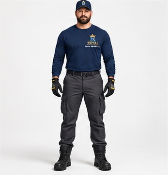 Royal navy and silver workwear concept for the junk removal team